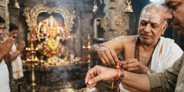 ମନ୍ଦିରରେ ବିଭିନ୍ନ ରଙ୍ଗର ପବିତ୍ର ସୂତା (କଳାଭ) କାହିଁକି ବାନ୍ଧାଯାଏ, ଏବଂ ଏହି ସୁରକ୍ଷା ସୂତା (ରକ୍ଷା-ସୂତ୍ର)ର ଧାର୍ମିକ ଗୁରୁତ୍ୱ କ’ଣ?